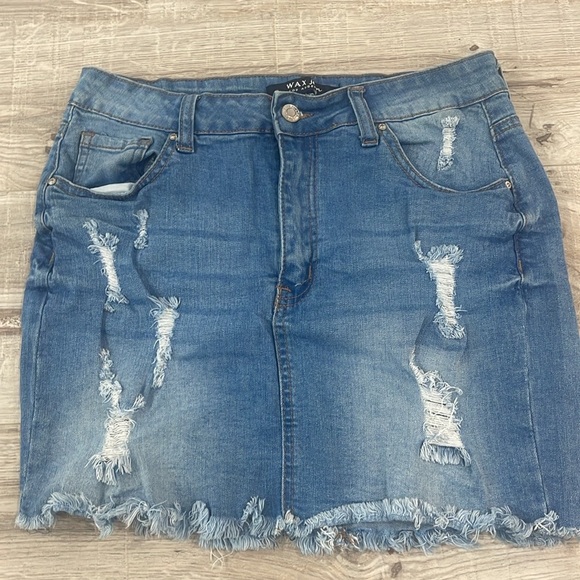 Wax Women's  Casual Distressed A-Line Denim Short Skirt-large - Picture 9 of 13